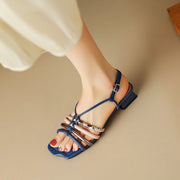 colorful buckle strap chunky heel sandals, view 9 - MRSLM