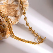 stainless steel mixed bead and smooth chain necklace, view 3 - MRSLM