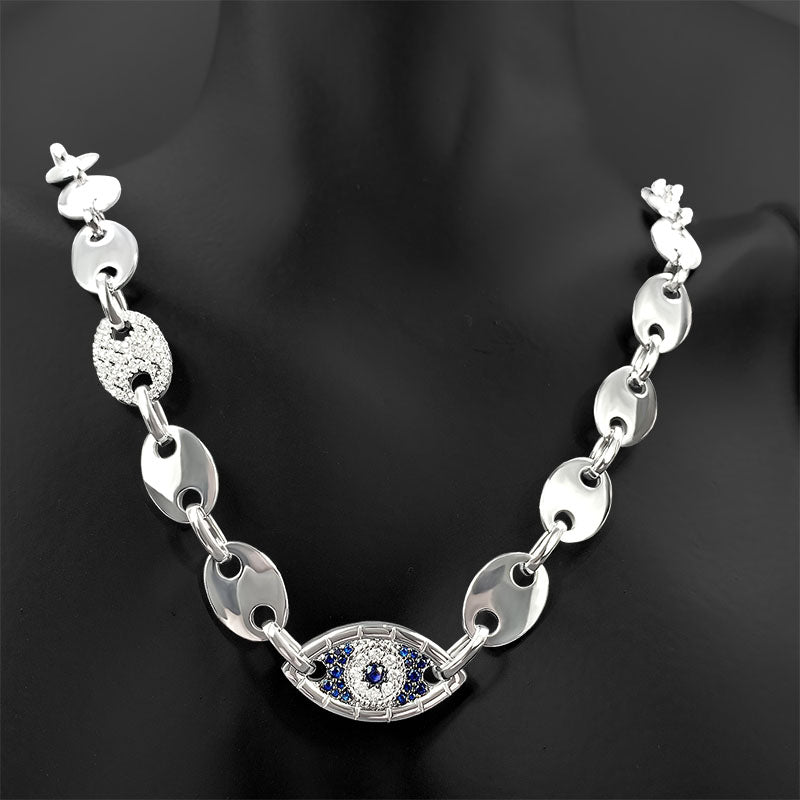 925 silver eye ring couple necklace, view 4 - MRSLM