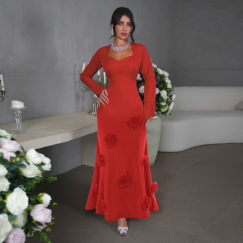 Slim fit peach collar flower dress - MRSLM