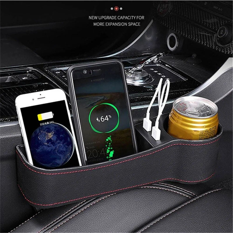 leather car seat gap organizer with dual usb, view 7 - MRSLM