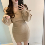 cross v-neck knitted sweater dress, view 9 - MRSLM
