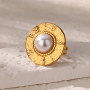 gold-tone imitation pearl ring, view 4 - MRSLM