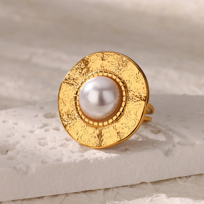 gold-tone imitation pearl ring, view 4 - MRSLM