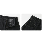 high waist asymmetric hem denim shorts, view 8 - MRSLM