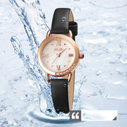 small round leather strap ladies quartz watch, view 10 - MRSLM