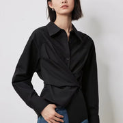 twisted tie waist long sleeve blouse, view 2 - MRSLM