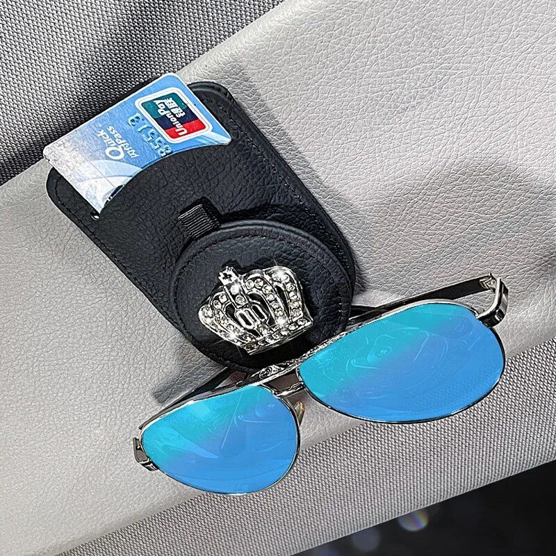 Leather car visor sunglass and card holder, view 15 - MRSLM