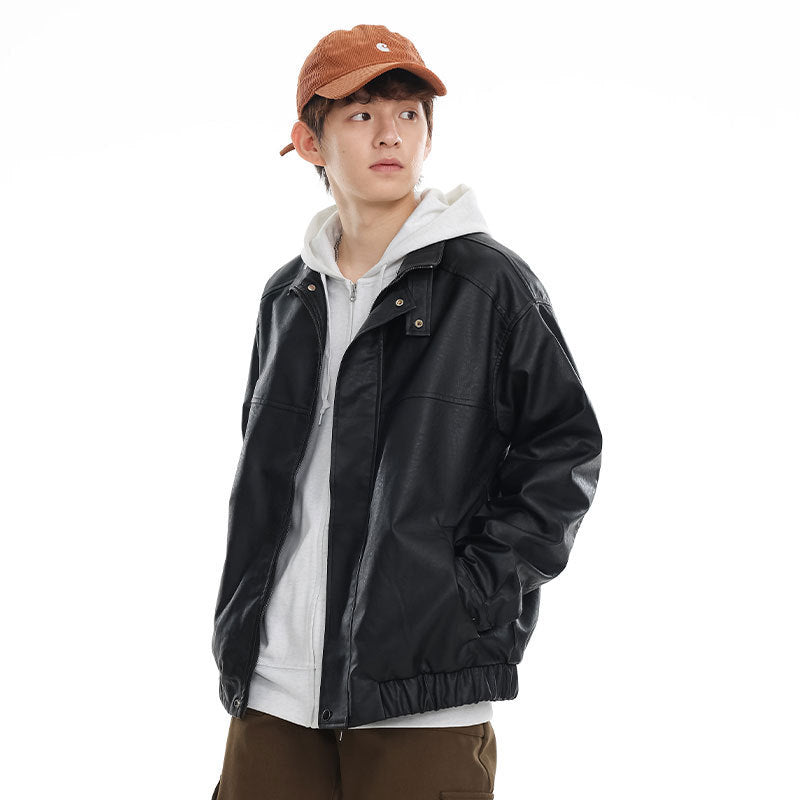 Loose lapel PU leather jacket, view 2 - MRSLM