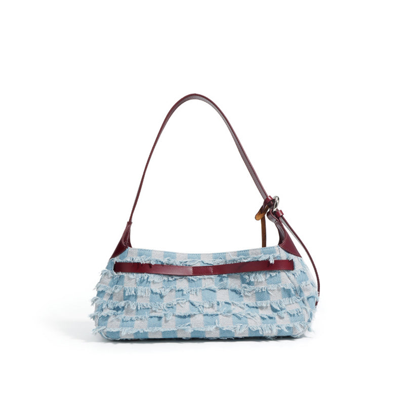 Denim and leather shoulder bag, view 5 - MRSLM