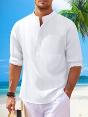 men's cotton stand collar long sleeve shirt, view 6 - MRSLM