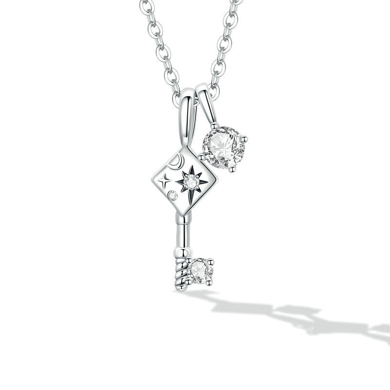 925 silver key lock necklace, view 4 - MRSLM
