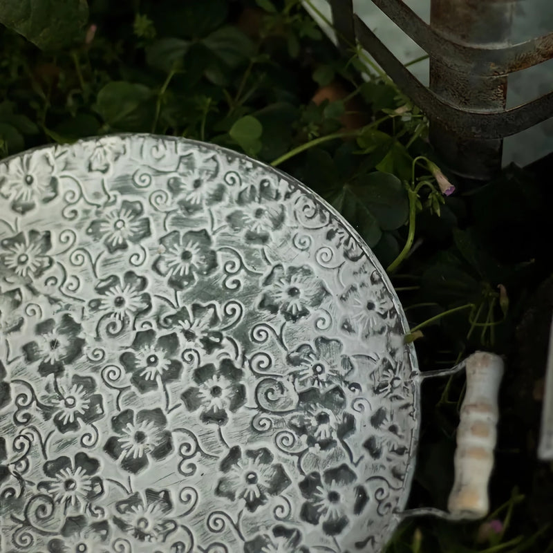 round metal antique serving tray, view 6 - MRSLM