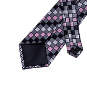 grey plaid silk tie set with cufflinks and pocket square, view 5 - MRSLM