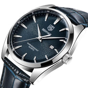 men's leather band quartz watch, view 3 - MRSLM
