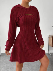 hooded shawl vest and short skirt set, view 9 - MRSLM