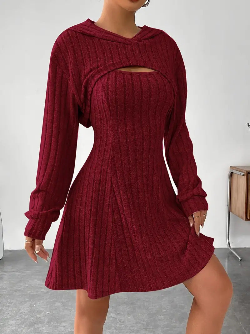 hooded shawl vest and short skirt set, view 9 - MRSLM