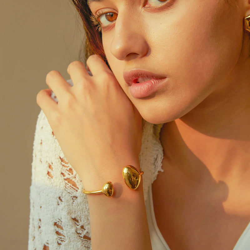 gold plated irregular open bangle, view 5 - MRSLM