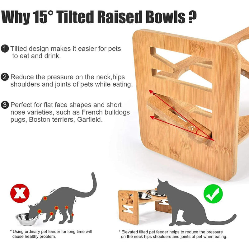 adjustable elevated slanted pet bowl with bamboo stand, view 5 - MRSLM