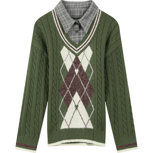 retro rhombus pullover sweater, view 2 - MRSLM