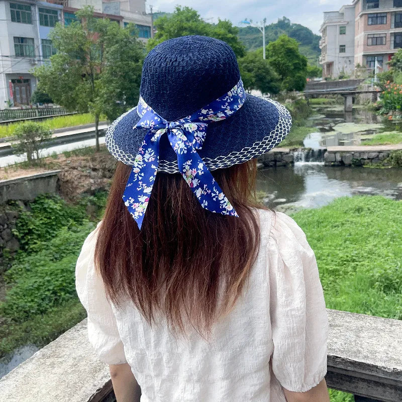 Elegant floral ribbon sun hat, view 9 - MRSLM