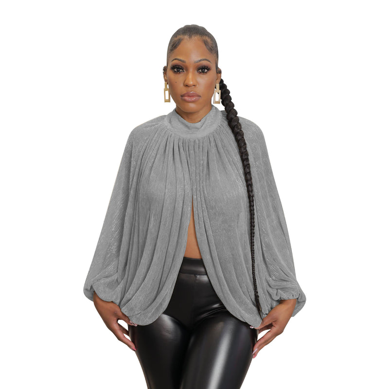 women's silky backless lantern sleeve lace shirt, view 10 - MRSLM