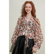 floral chiffon blouse with lantern sleeves, view 3 - MRSLM