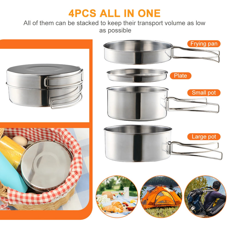 Stainless steel camping cookware set, view 7 - MRSLM