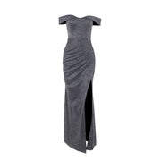 Off-shoulder split waist glitter dress, view 5 - MRSLM