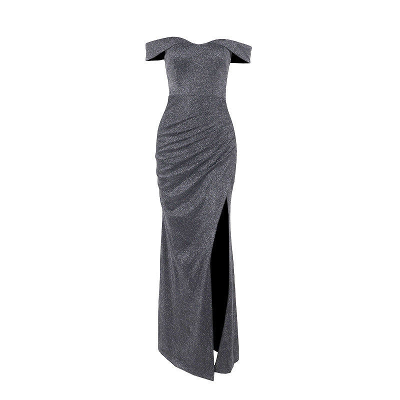 Off-shoulder split waist glitter dress, view 5 - MRSLM