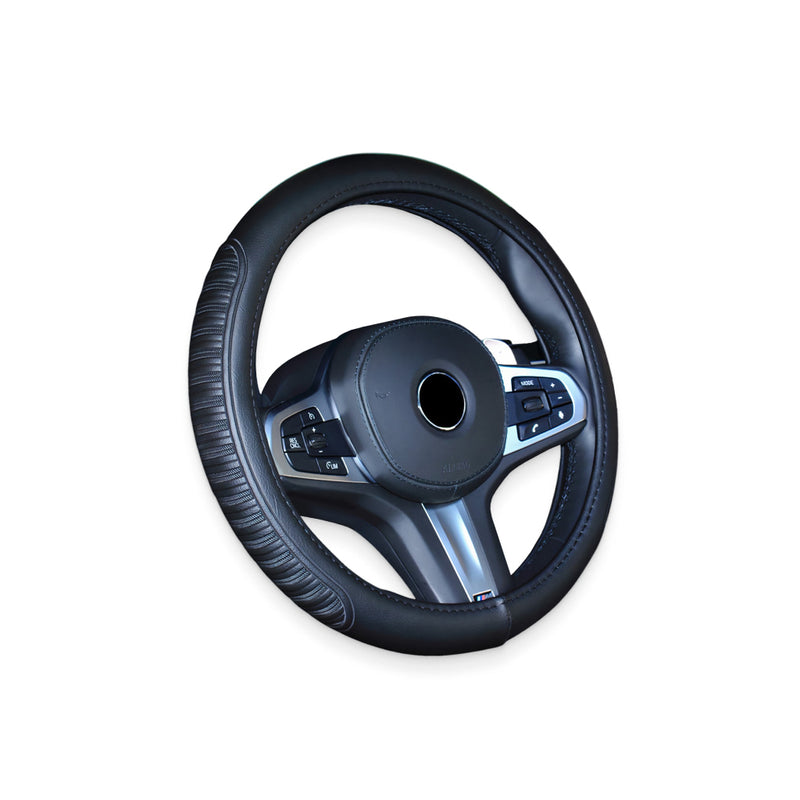 black stitched steering wheel cover, view 2 - MRSLM