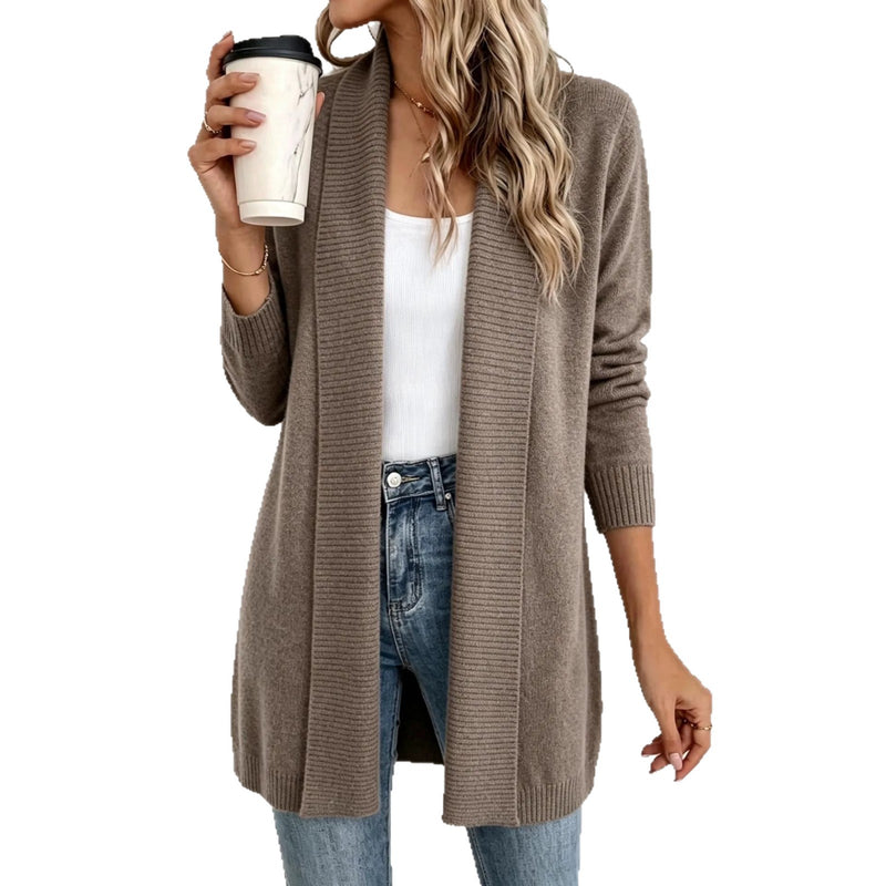 Women's shawl collar long knit cardigan, view 5 - MRSLM