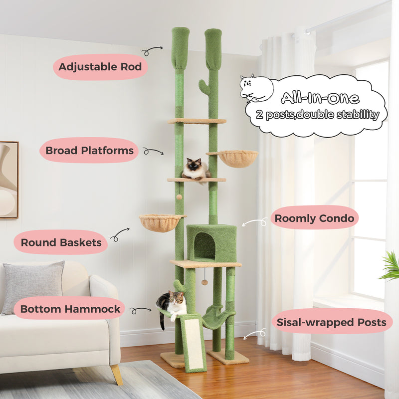 Cactus Cat Tower Floor-to-Ceiling Adjustable Cat Tree
