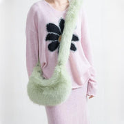 fuzzy faux fur half moon shoulder bag, view 8 - MRSLM