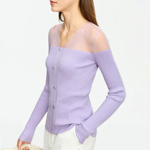 slim-fit V-neck patchwork sweater, view 3 - MRSLM