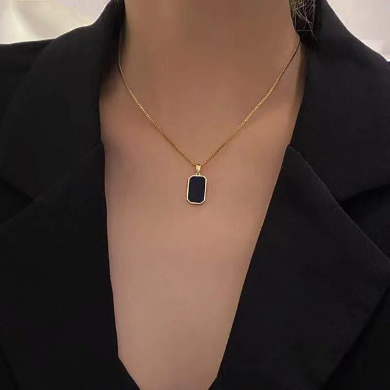 geometric square pendant necklace, view 7 - MRSLM