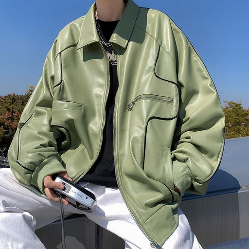 men's loose pu leather coat - MRSLM