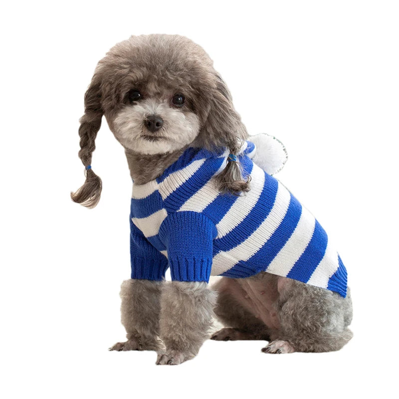 knitted striped dog sweater, view 4 - MRSLM