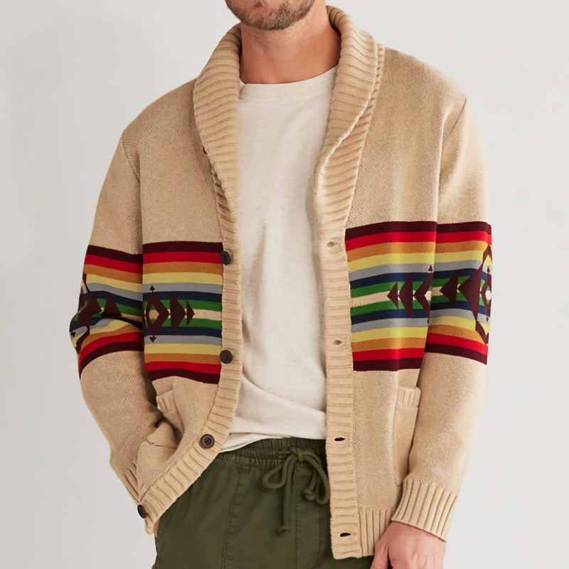 Men's jacquard knit cardigan sweater coat, view 3 - MRSLM