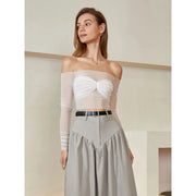 off-shoulder twist front sheer blouse, view 5 - MRSLM