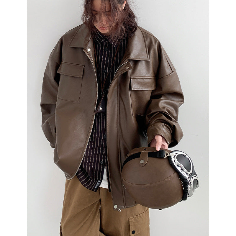 men's loose PU leather jacket, view 8 - MRSLM