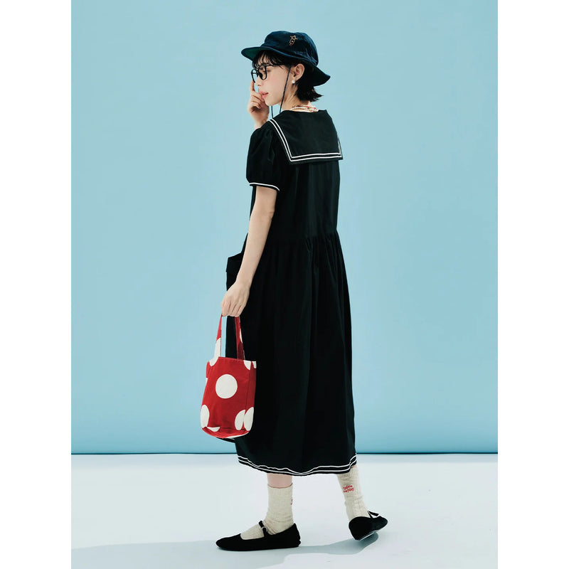 striped cotton sailor collar dress, view 6 - MRSLM