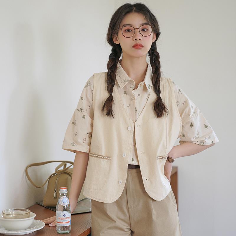 women's summer cotton vest and printed shirt - MRSLM