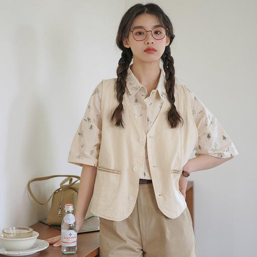 women's summer cotton vest and printed shirt - MRSLM