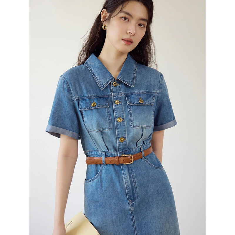 denim blue shirt dress, view 6 - MRSLM