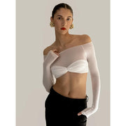 off-shoulder mesh crop top, view 2 - MRSLM