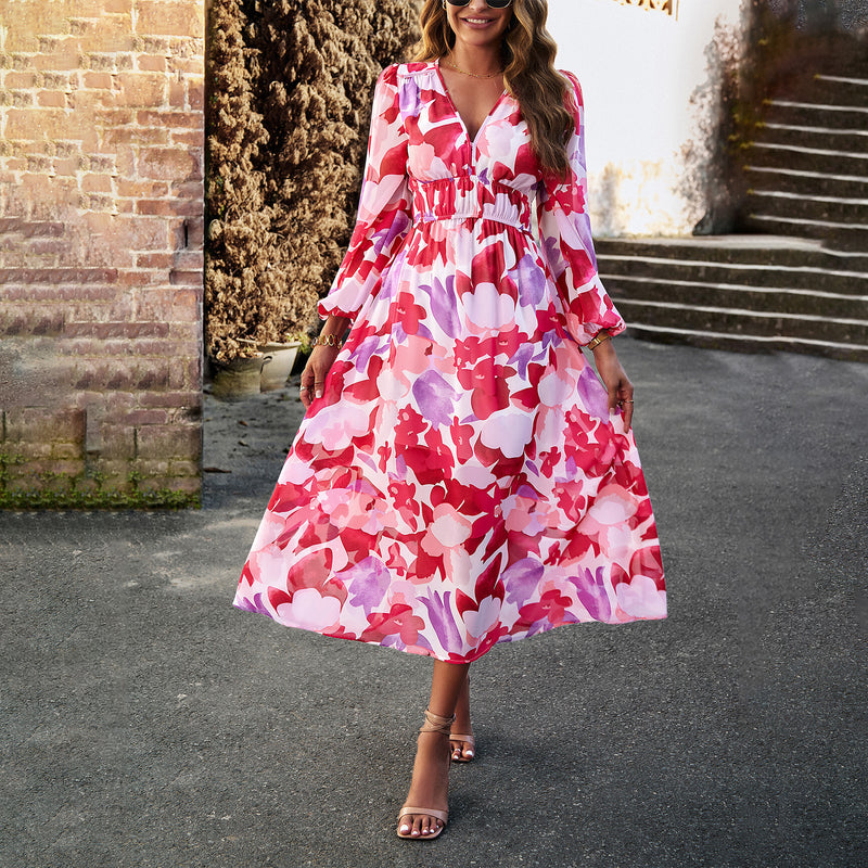 bohemian floral printed a-line dress - MRSLM