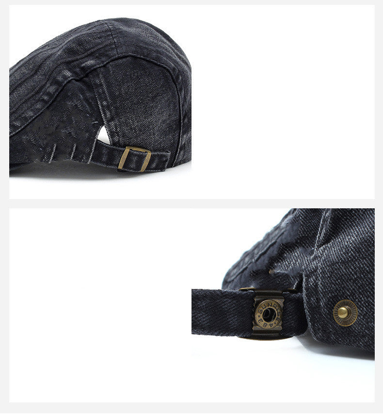 mens casual cotton flat-top beret cap, view 4 - MRSLM