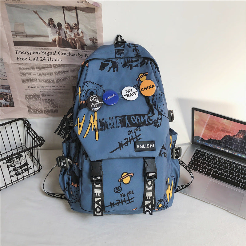 Large graffiti print backpack, view 3 - MRSLM