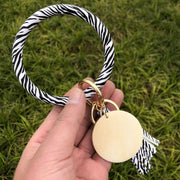 leather tiger zebra fringe bracelet, view 12 - MRSLM